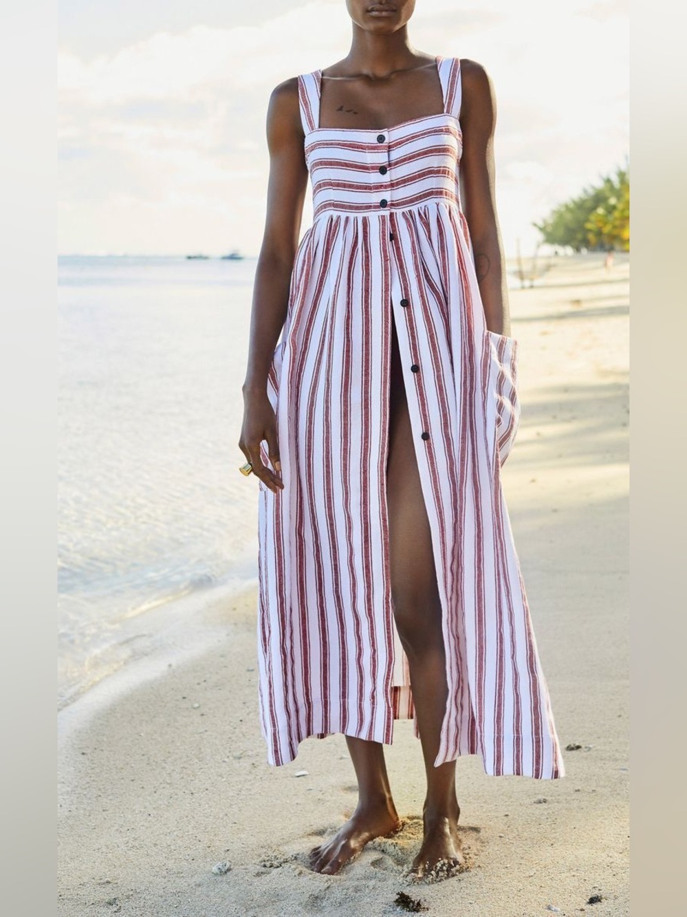 Striped Red and White Sleeveless Summer Dress